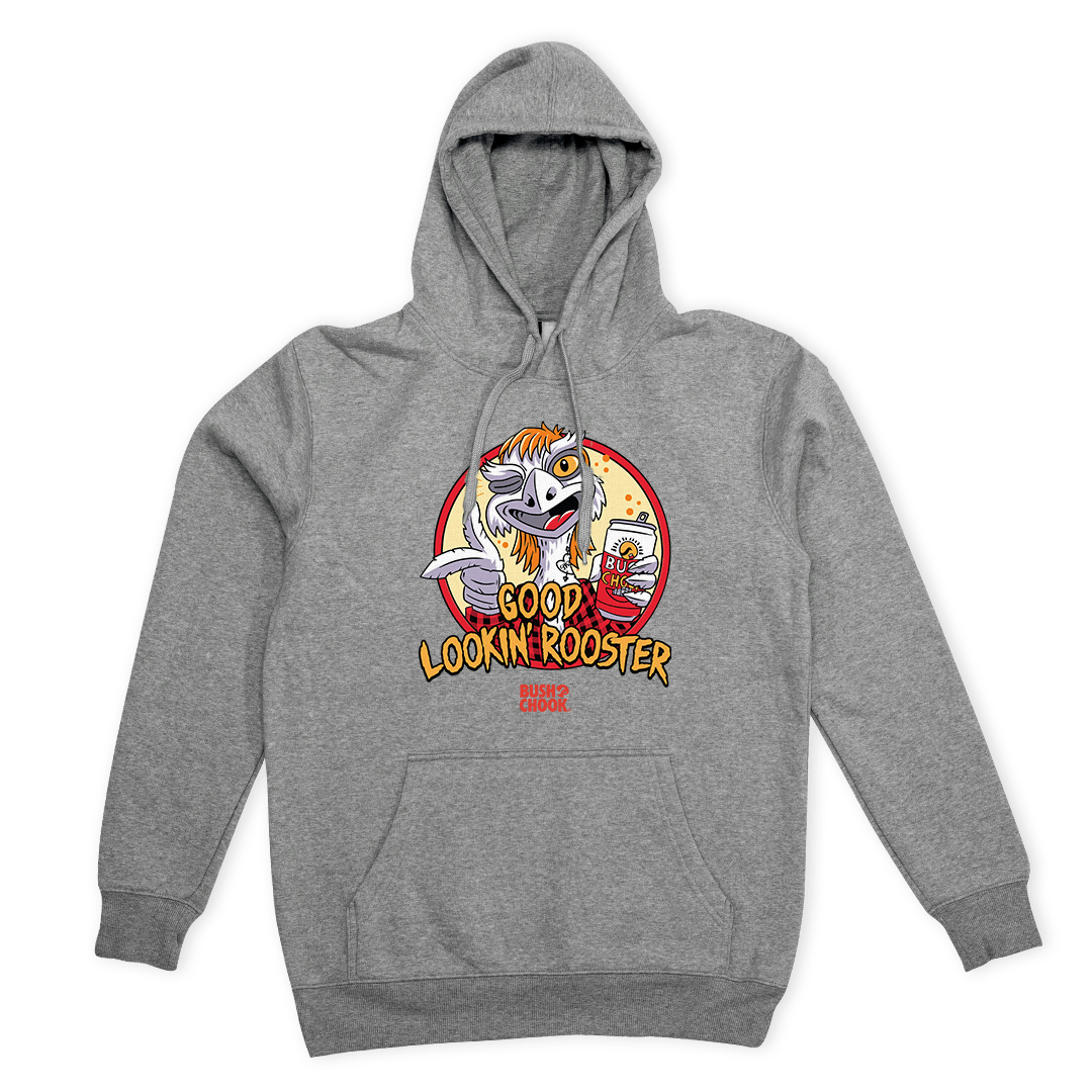 Good Lookin' Rooster Hoodie Grey T-Shirt Bush Chook
