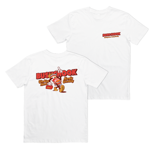 Hardly Working Tee White T-Shirt Bush Chook