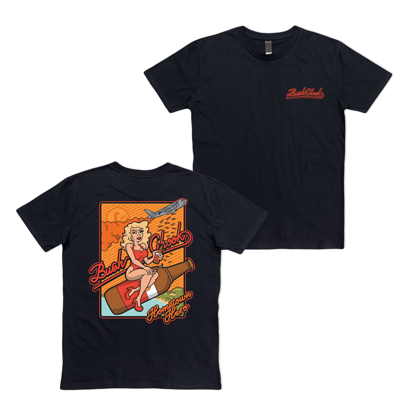 Hometown Hero Tee Black T-Shirt Bush Chook