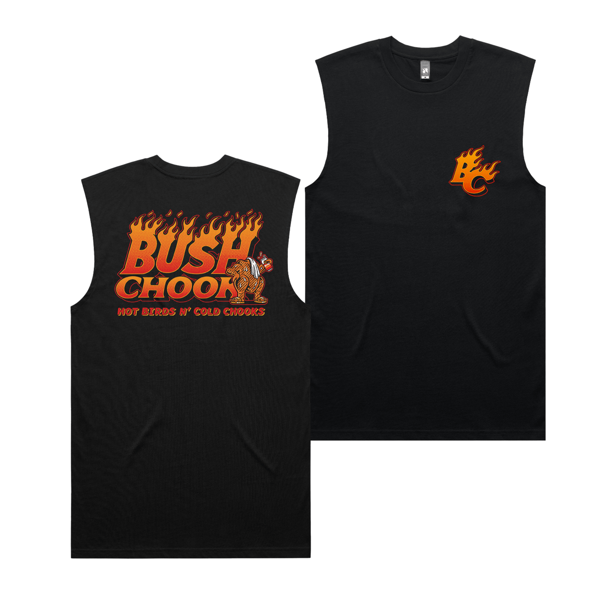 Hot Birds Muscle Tee Black T-Shirt Bush Chook