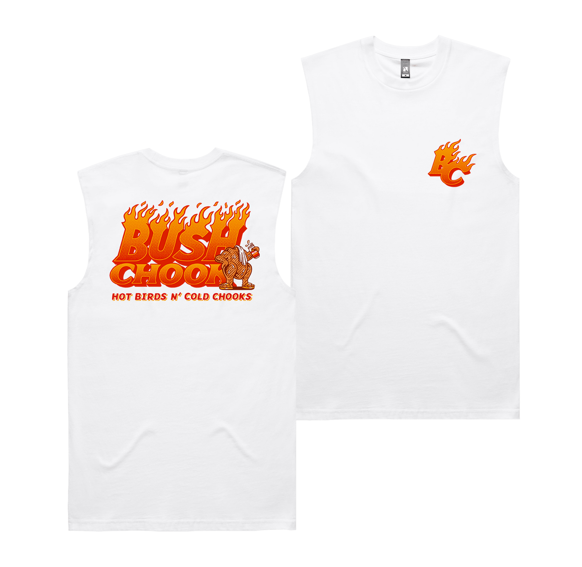 Hot Birds Muscle Tee White T-Shirt Bush Chook