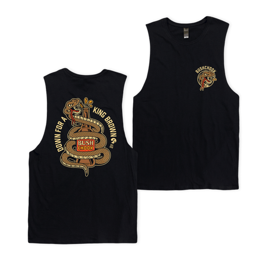 King Brown Muscle Tee Black Muscle Bush Chook