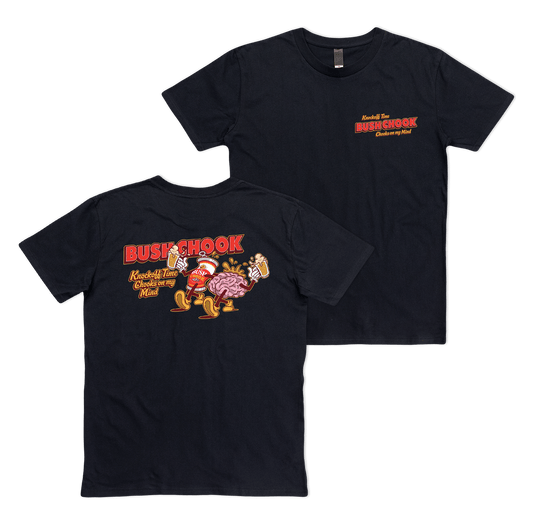 Knock Off Time Tee Black T-Shirt Bush Chook