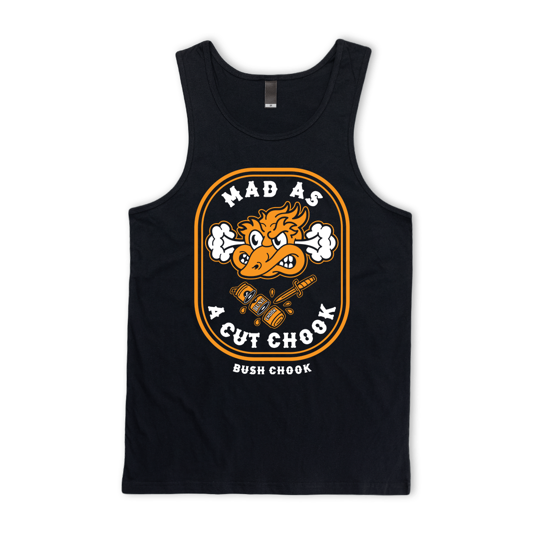Mad As A Cut Chook Singlet Black Singlet Bush Chook