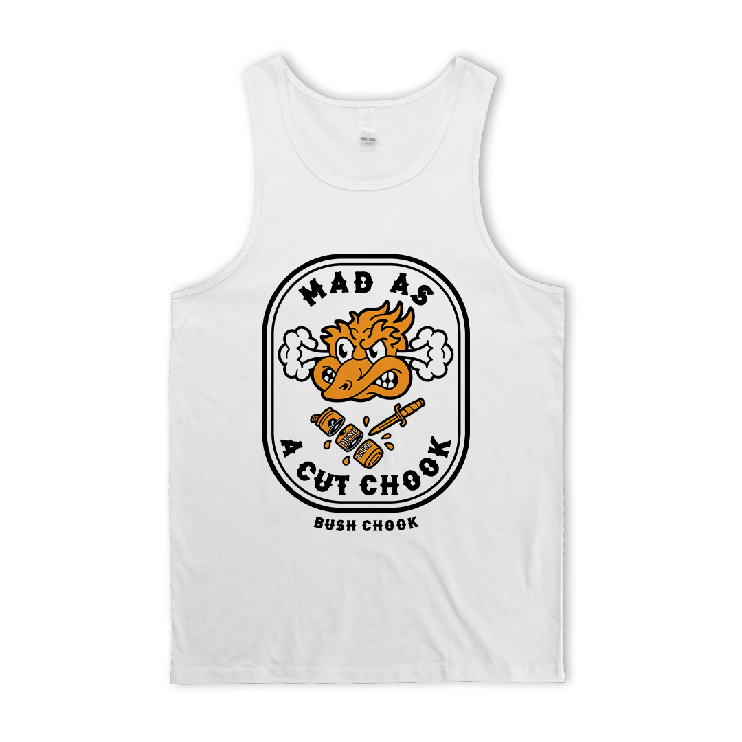 Mad As A Cut Chook Singlet White Singlet Bush Chook