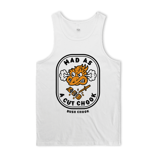 Mad As A Cut Chook Singlet White Singlet Bush Chook
