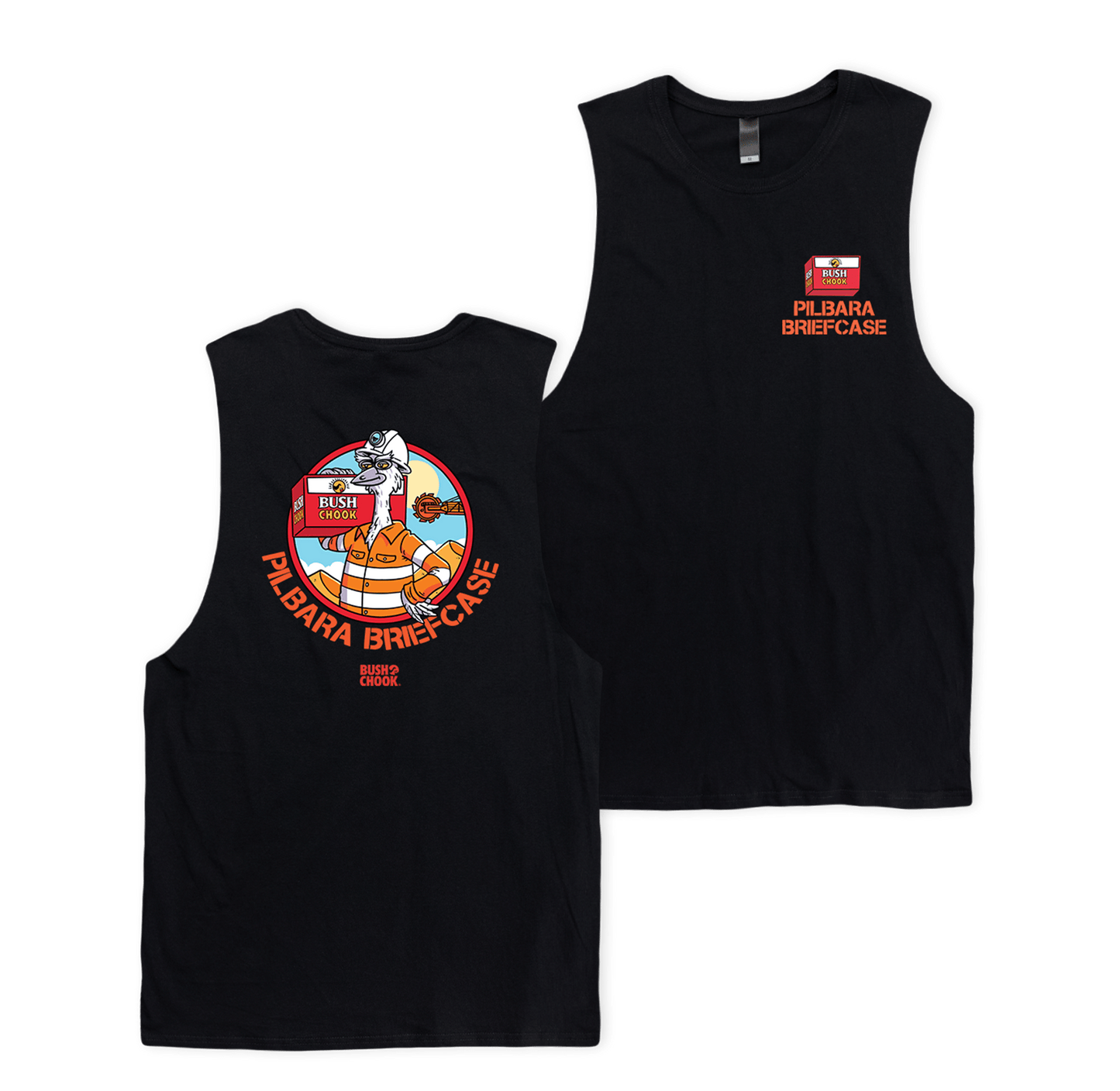 Pilbara Briefcase Muscle Black T-Shirt Bush Chook