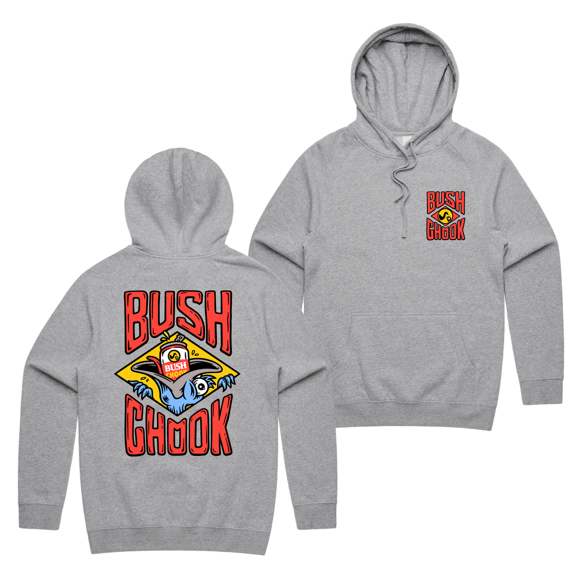 Stuffed Chook Hoodie — Grey Marle front & back