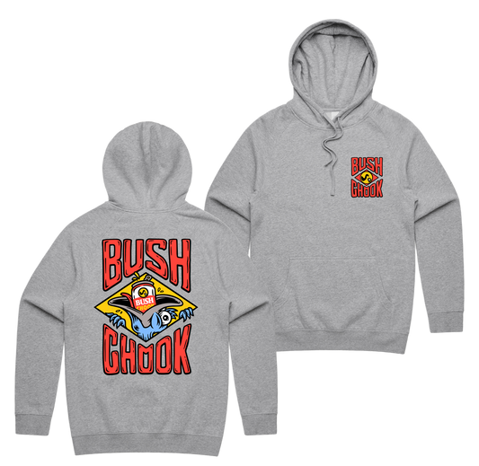 Stuffed Chook Hoodie — Grey Marle front & back