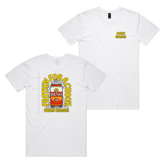 Frothin Chooks Tee — White front & back