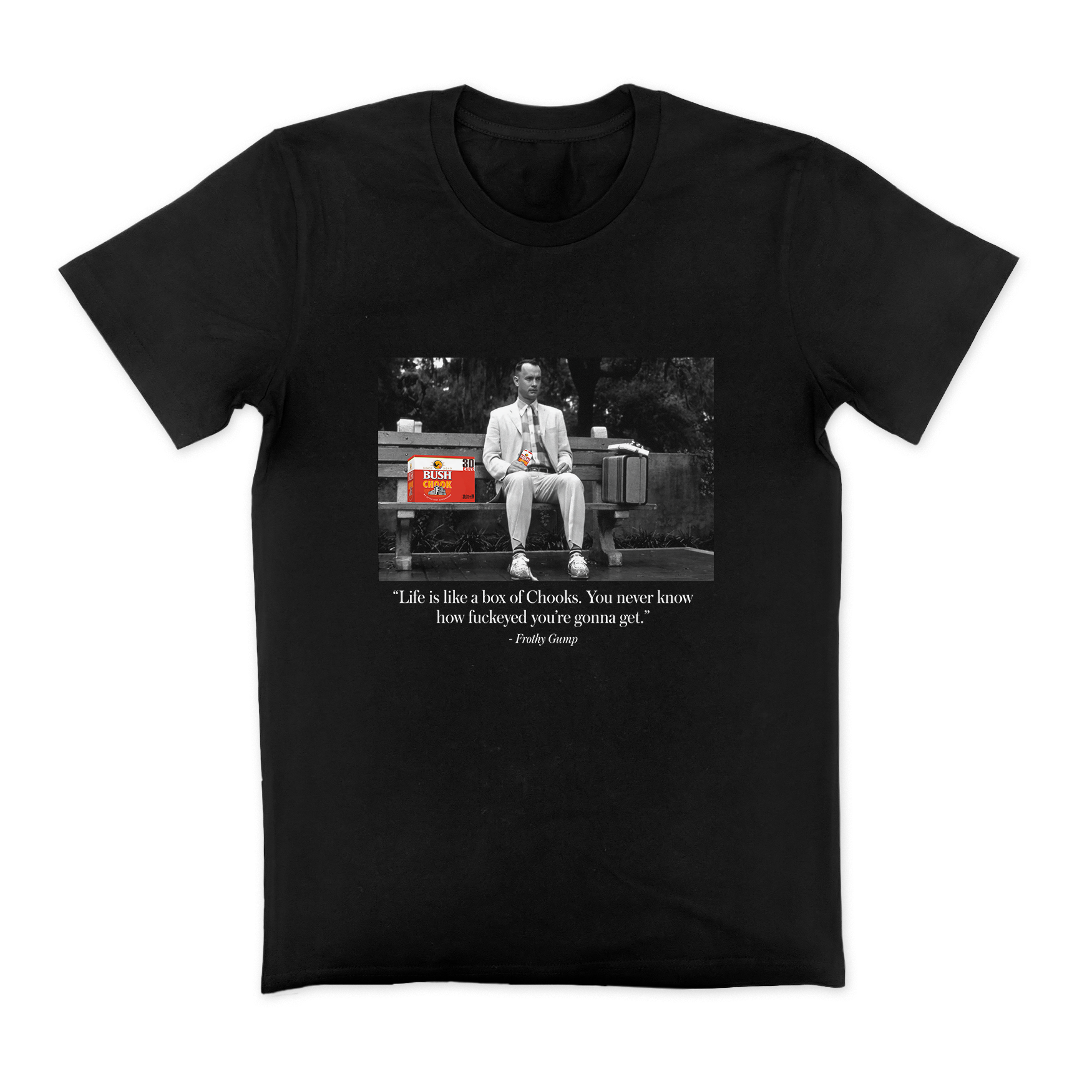 Frothy Gump Tee Black – Bush Chook