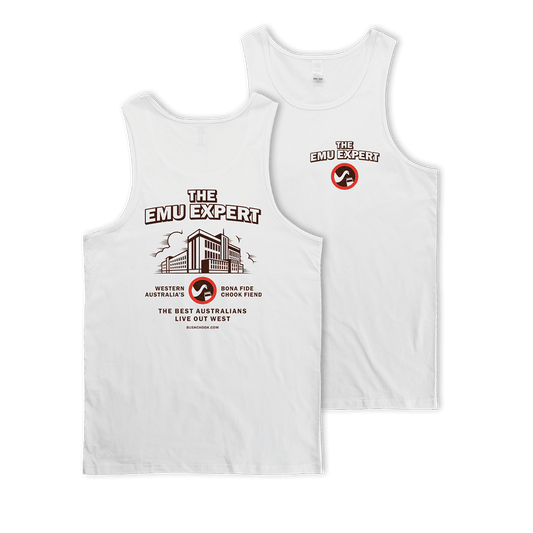 Bush Chook Emu Expert Singlet White